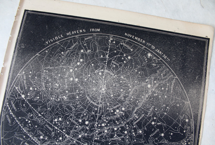 Visible Heavens Map November to January - 1866 Astronomy Engraving