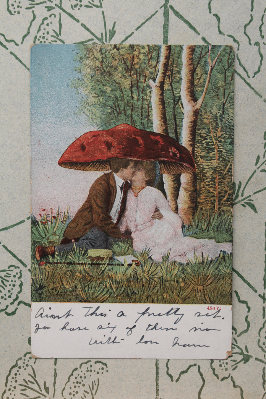 Mushroom Lovers IV - Antique Surreal Postcard