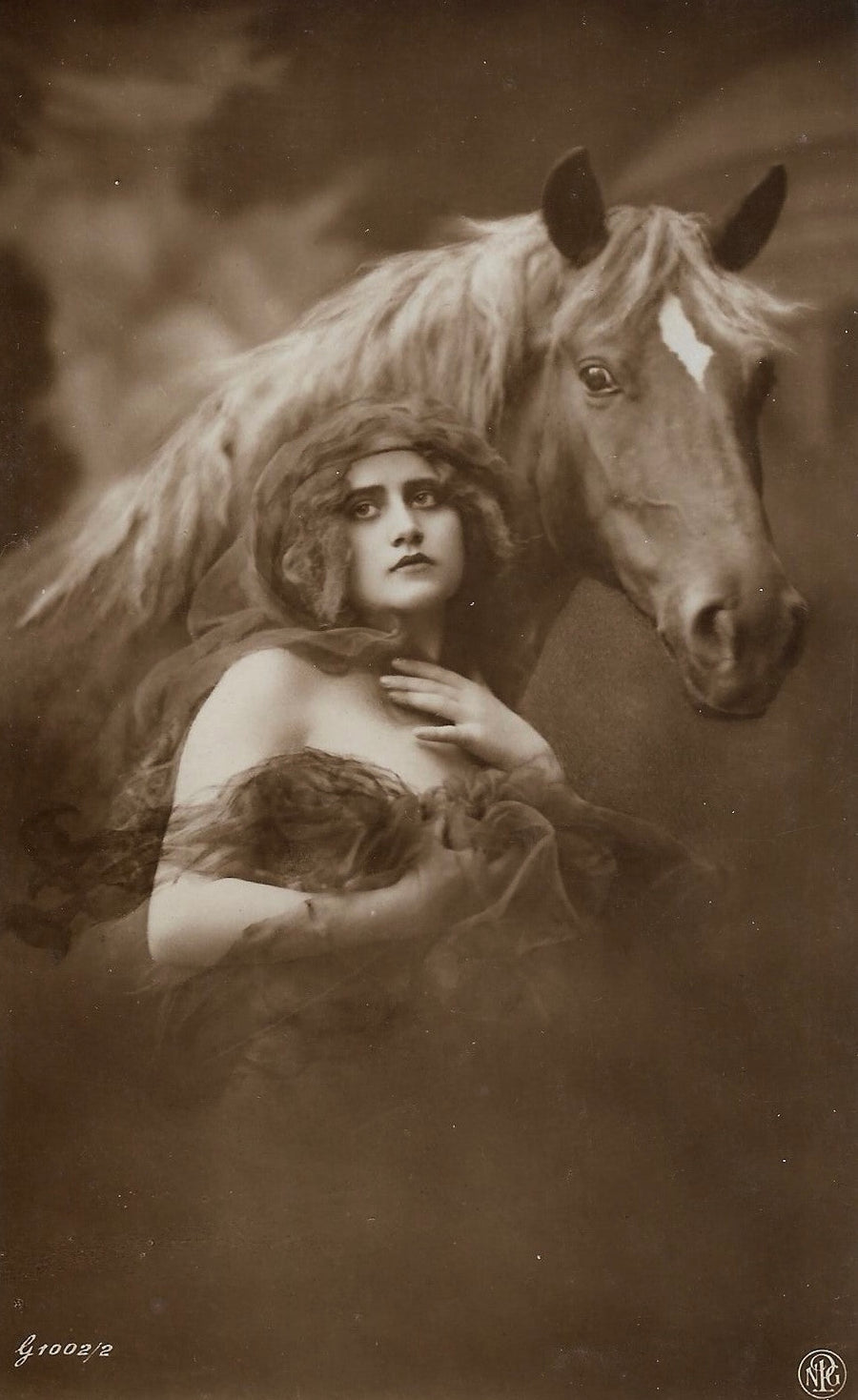 Veiled Woman with Horse - 1910s RPPC